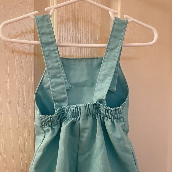 Vintage Health Tex Baby Chick Embroidered Overalls Aqua Green Size 9 Months - Picture 10 of 13